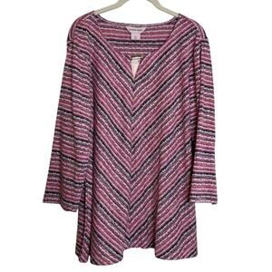 Allison Daley Womens Lightweight Sweater XL Pink Stripe Metallic Knit NEW